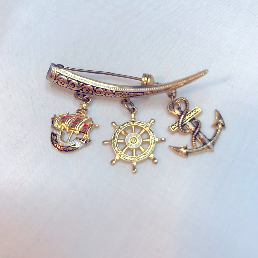 Nautical Brooch with Three Charms